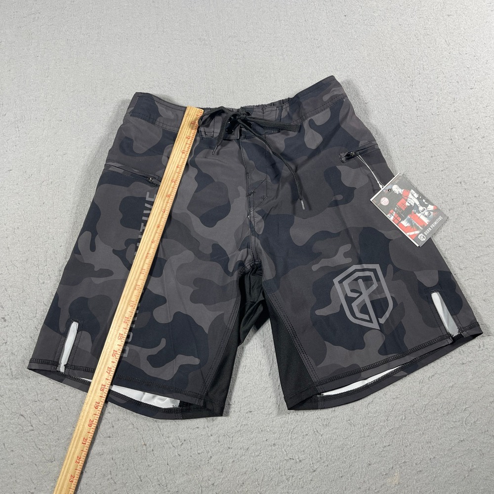 Born Primitive Training Shorts‎ Men 27/28 Black Camo Performance Stretch Zip - Picture 3 of 10